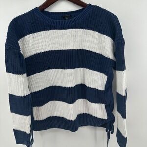 Talbots Petites Navy Blue White Striped Cotton Lace Up Side Sweater MP Nautical